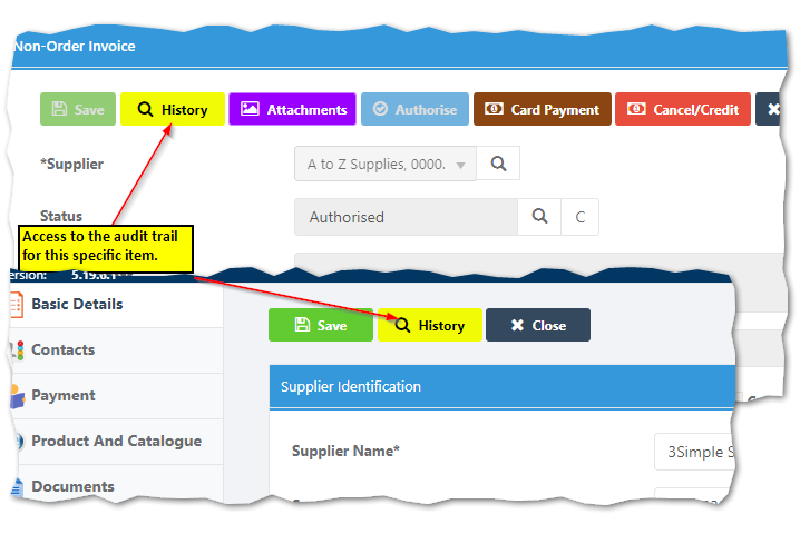 Audit History in Bromcom School Finance integrated with School MIS